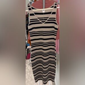 Old Navy Black and Cream Striped Off-the-Shoulder Knit Dress